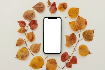 Smartphone Surrounded by Autumn Leaves – Seasonal Flat Lay Technology Concept