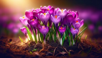 Vibrant Crocuses &ndash; Early spring crocuses bursting through the