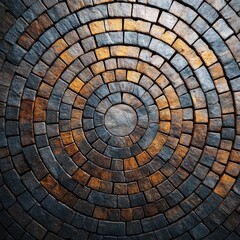 Fototapeta premium Ornate, concentric paving stones arranged in a circular pattern.