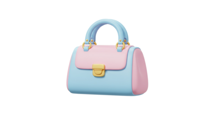 Pastel-colored fashion handbag with golden lock and soft pink-blue design isolated on a transparent background, png, cutout.