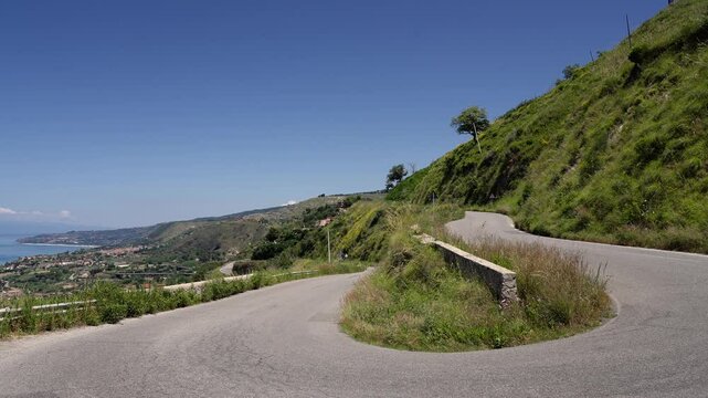 Scenic route overlooking the Tyrrhenian Sea in Southern Italy