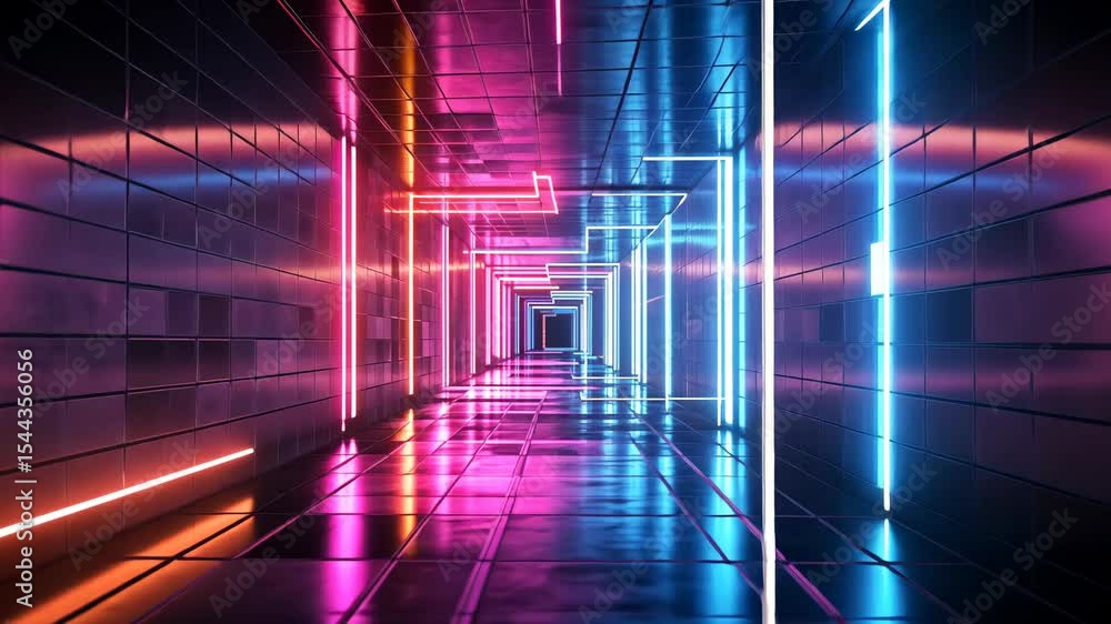 Poster neon glowing tunnel with rectangular frames