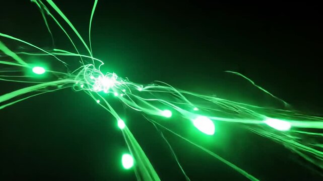Abstract Green Light Streaks and Swirls Against Black Background Creating a Dynamic and Futuristic Design Optimized for Adobe Stock