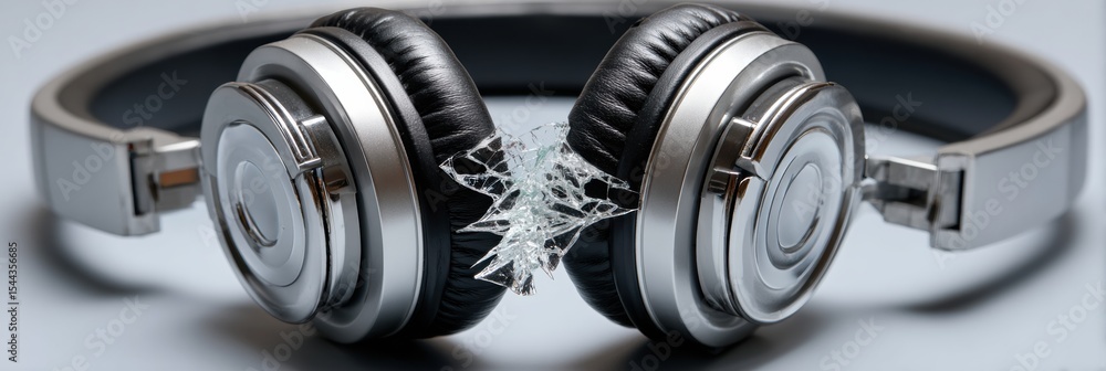 Aufkleber Symbol of Information Overload Represented by Broken Headset With Clear Space to Emphasize Disconnection and Chaos in Modern Life
