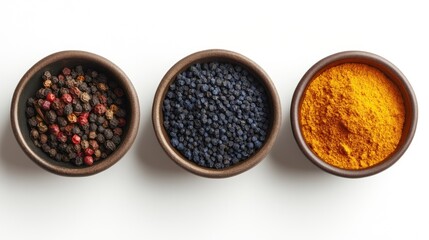 Three small bowls of spices