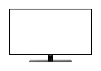 Black Widescreen TV with an Empty Screen Mockup. Cut Out, Clipping Path on Transparent Background.