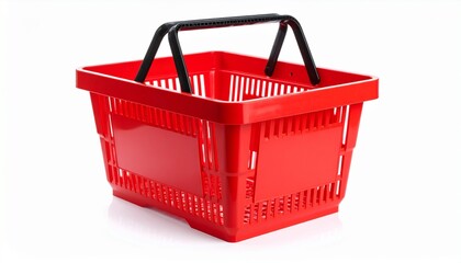 One red shopping basket isolated on white
