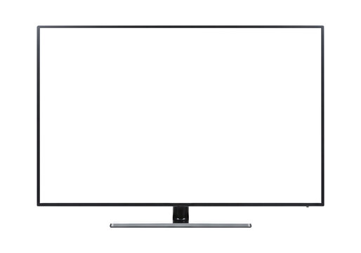 4K Television or Computer Monitor with Blank Screen Isolated for Your Content. Cut Out, Clipping Path on Transparent Background.