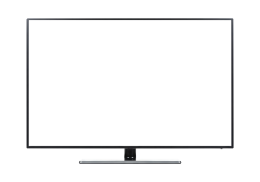 4K Television or Computer Monitor with Blank Screen Isolated for Your Content. Cut Out, Clipping Path on Transparent Background.