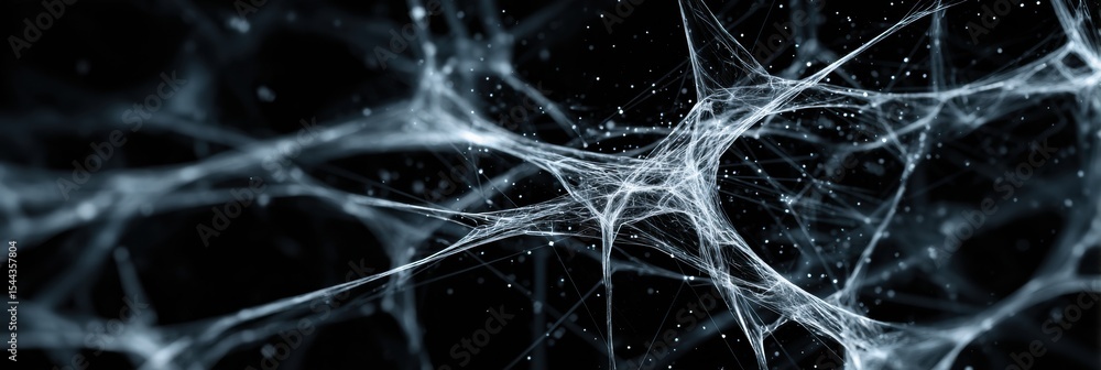 Poster Digital Glowing Web Illustrating the Connections of the Social Nervous System in a Dark Environment During a Conceptual Visualization