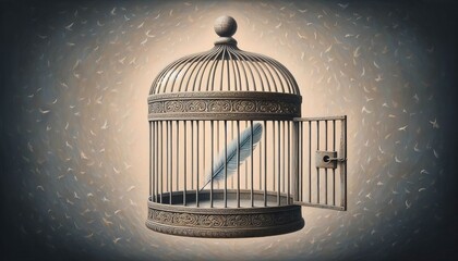 Empty Birdcage A detailed painting of an open birdcage door ajar