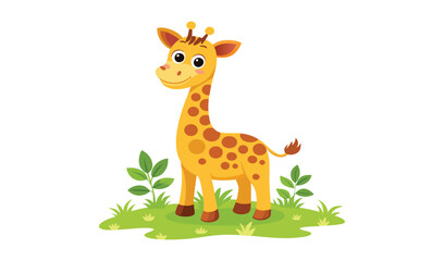 Obraz premium Adorable baby giraffe in grassland illustration