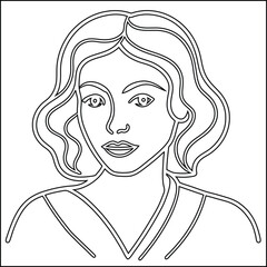 Minimalist line drawing of a woman s face and shoulders