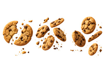 Delicious chocolate chip cookies falling crumbs flying sweet treat bakery dessert yummy snack food