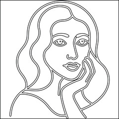 Minimalist line drawing of a woman s face and shoulders