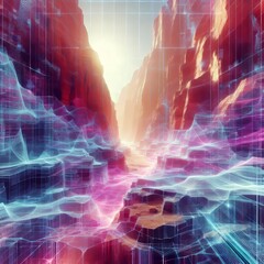 Holographic Canyon Sheer canyon walls overlaid with shifting dat