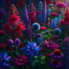 Jewel Toned Meadow A meadow where the flowers possess deep satur