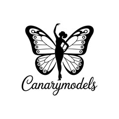 Elegant Butterfly Woman Logo Design - Fashion Model Silhouette with Wings
