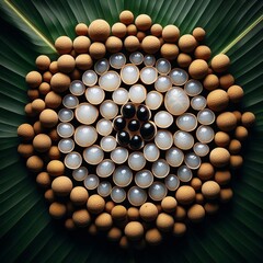Longan fruits peeled to show translucent white flesh surrounding