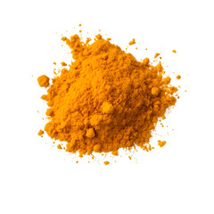 Golden spice powder pile on black background vibrant color splash texture