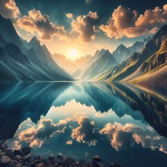 Mountain Lake with Reflection A serene lake surrounded by mounta