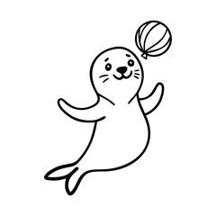 A happy seal balancing a ball on its head silhouette vector design.
