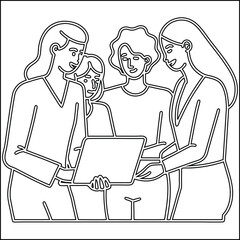 Single line drawing of a four person team
