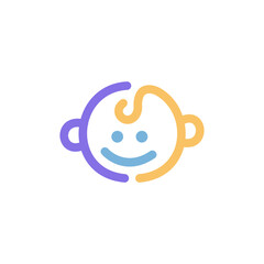 baby Face Icon. Playful Line Art Logo for Toddler Clothing and Spa