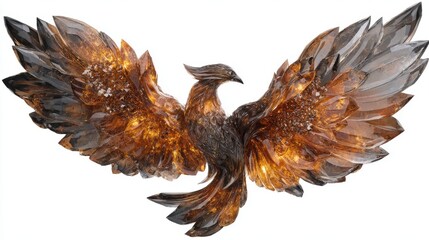 Digital Phoenix Amber and Bronze Translucent Wings in Flight