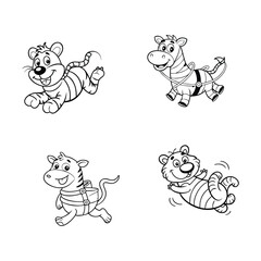 A vector illustration of a happy belt-toting animal slightly rolling over.