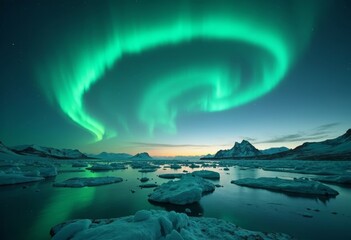 Naklejka premium Ice and snow wonders under the aurora