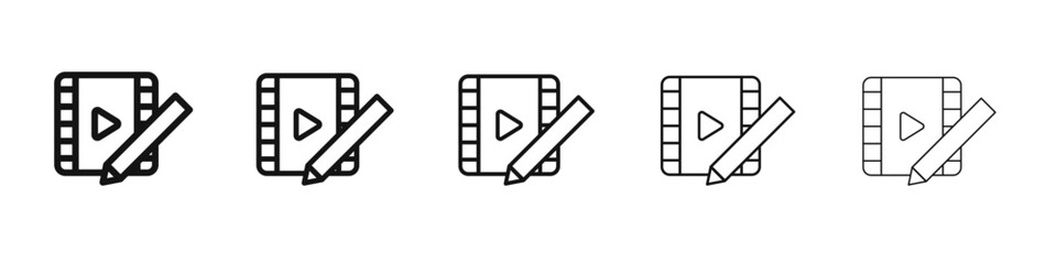 Video editing icon black and white vector sign
