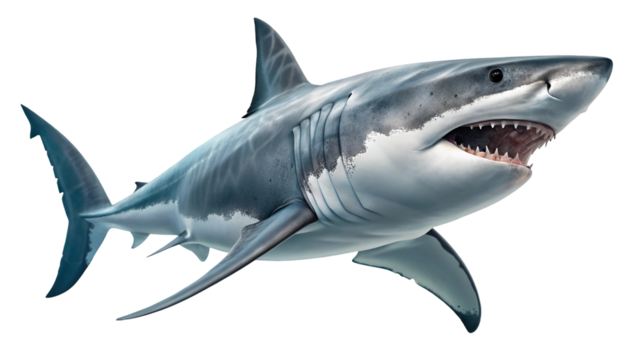 Great white shark image for ocean predator marine life wildlife underwater animal danger sea creature isolated on transparent background