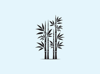 Fototapeta premium silhouette of bamboo plants in black, different lengths and leaf arrangements, white background for maximum design flexibility