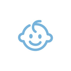 Smiling Baby Outline Logo. Simple and Sweet Character Design soft blue