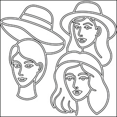Minimalist line art illustration of four women