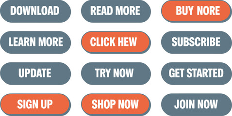 Vector image of various call to action buttons designed for website interaction and user engagement