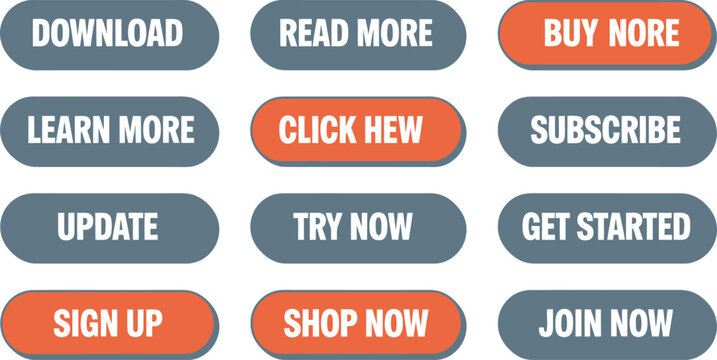 Vector image of various call to action buttons designed for website interaction and user engagement