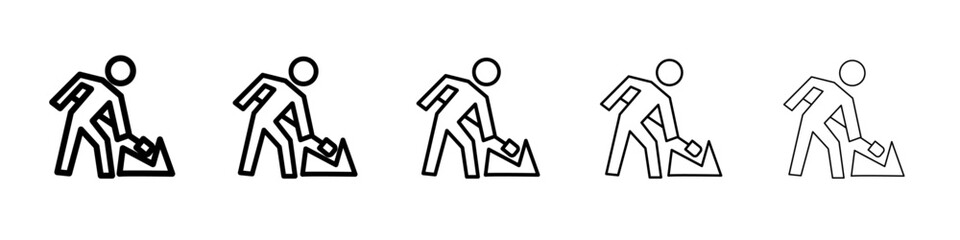 Worker digging icon black and white vector sign