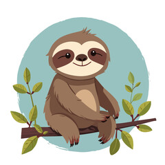 Obraz premium Hand drawn cartoon sloth vector illustration