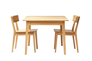Modern Oak Wood Dining Table and Chairs Set isolated on transparent white background, clipping path