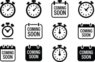 Vector illustration of timers and calendars featuring "coming soon" text elements