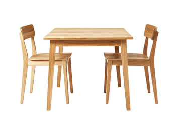 Modern Oak Wood Dining Table and Chairs Set isolated on transparent white background, clipping path