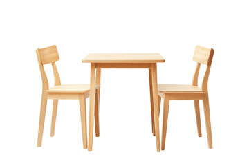 Modern Oak Wood Dining Table and Chairs Set isolated on transparent white background, clipping path