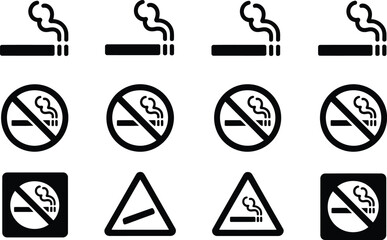 Vector illustrations of smoking and no smoking signs with diverse symbol designs
