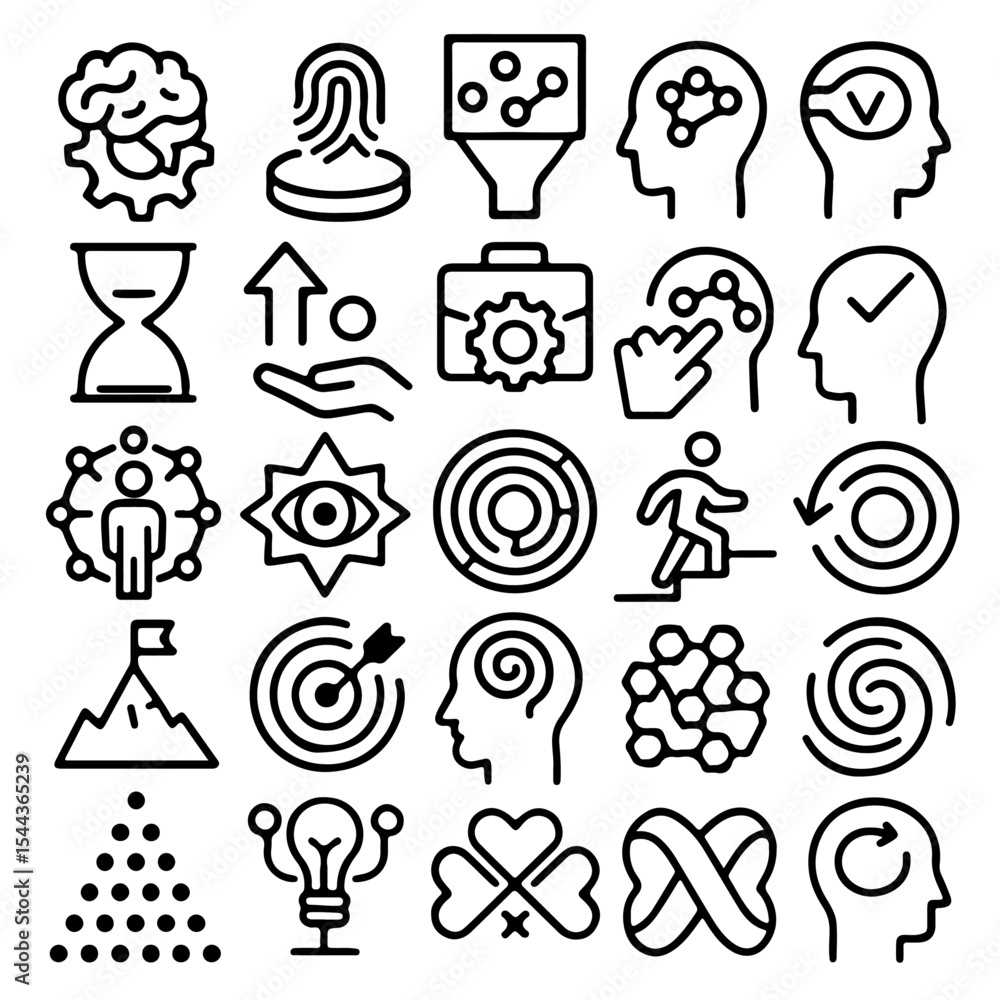 Poster conceptual icons representing various ideas and concepts, including mind and innovation. these clean