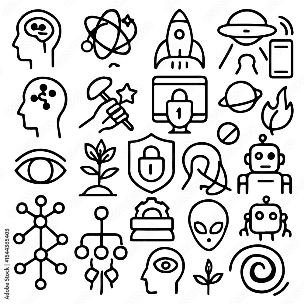 Poster a collection of science and technology icons with various themes