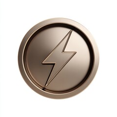 Bronze Metallic Coin with Embossed Lightning Bolt Symbol