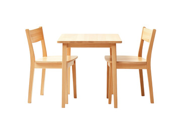 Modern Oak Wood Dining Table and Chairs Set isolated on transparent white background, clipping path