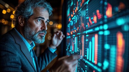 Fototapeta premium In an office bathed in the warm glow of fluorescent lights, two corporate finance professionals, clad in crisp suits, engaged in a heated discussion over the intricacies of a market analysis 